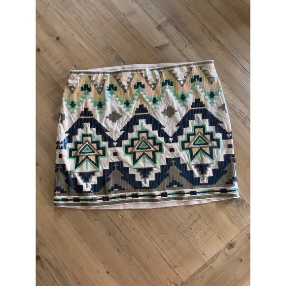 Express Women S Festive Party‎ Boho Sequin Aztec Print Mini Skirt - Picture 1 of 7